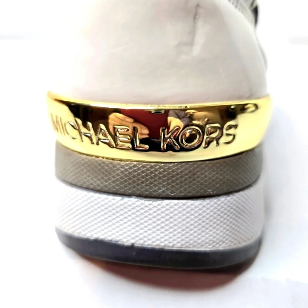 Michael Kors leather sneakers.  Black/metallic gold/white. Blinged out 7…